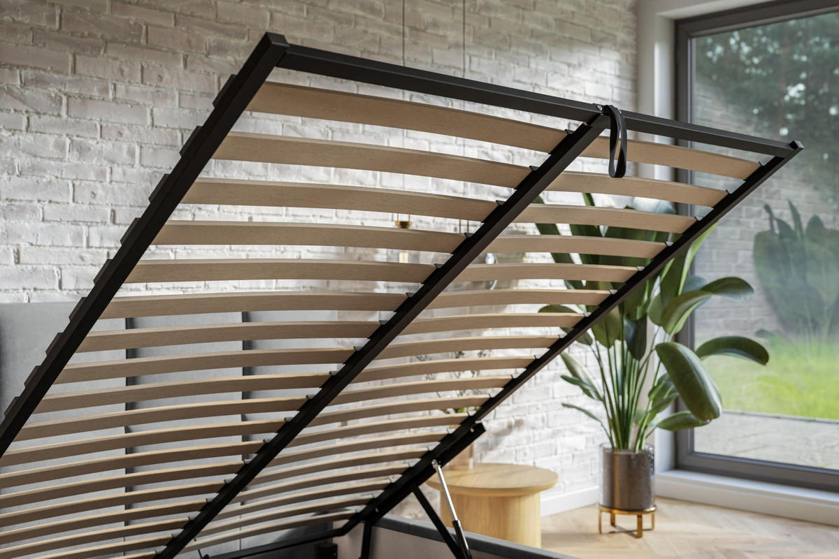 BETT 90x200 - Polsterbett mit Bettkasten und Metallrahmen - Modern Betten - Kuscheliger Catch-Me-Stoff - Kollektion Verona - Grau - Grau, Holz/Textil (90/200cm) - Alpi-Möbel