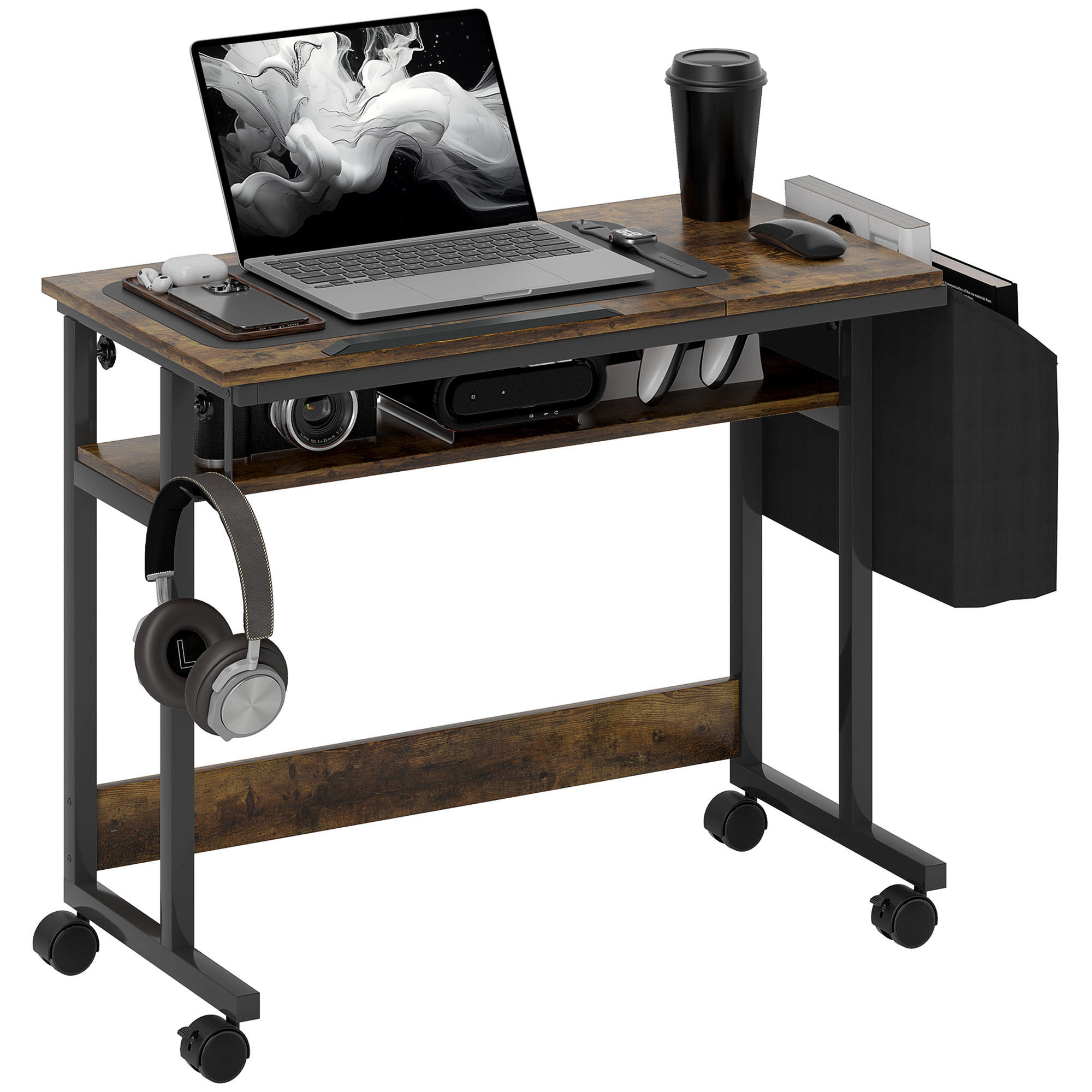 HÖHENVERSTELLBAR SCHREIBTISCH 92 x 40 cm, mit Rollen, Braun - Braun, Metall (40/92/104cm) - HOMCOM