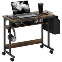 HÖHENVERSTELLBAR SCHREIBTISCH 92 x 40 cm, mit Rollen, Braun - Braun, Metall (40/92/104cm) - HOMCOM