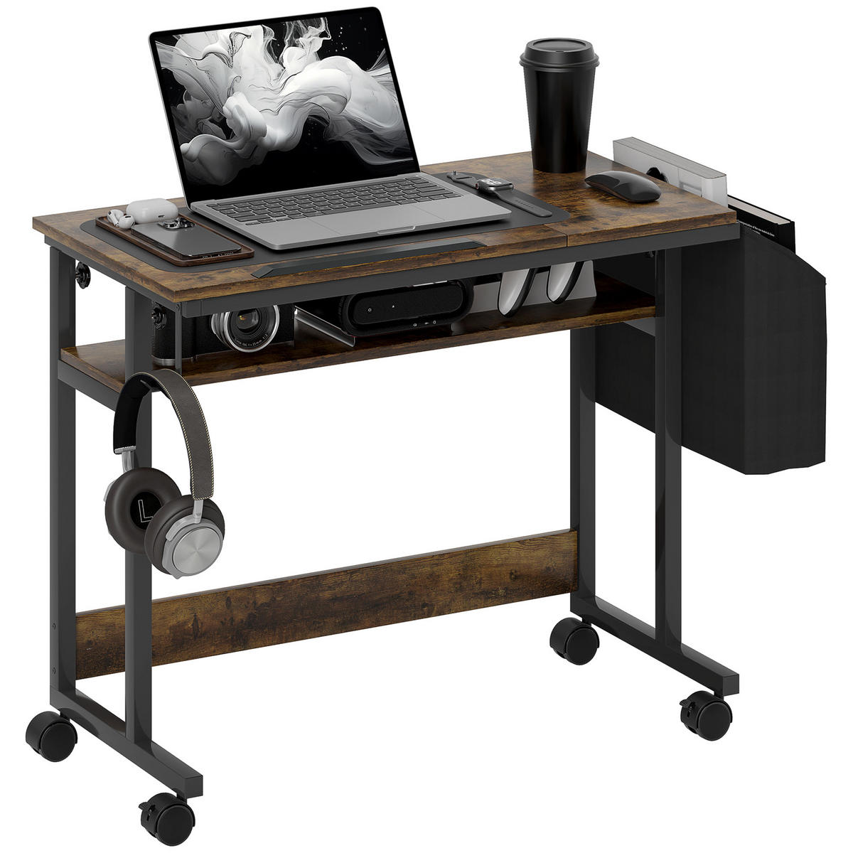 HÖHENVERSTELLBAR SCHREIBTISCH 92 x 40 cm, mit Rollen, Braun - Braun, Metall (40/92/104cm) - HOMCOM