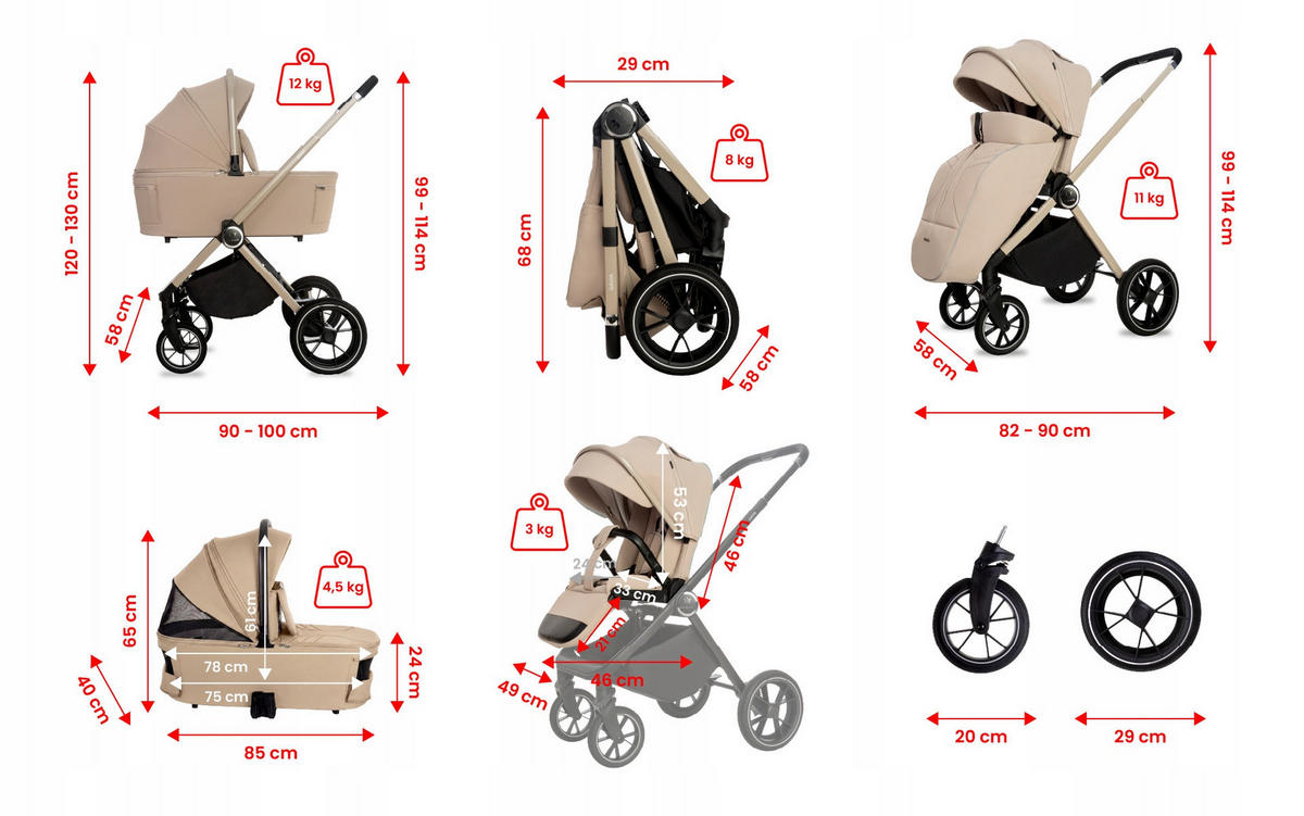 KINDERWAGEN Gavia 3in1 Brownie Babywanne, Buggy Sportsitz, Babyschale I-Size - Beige/Schwarz, Textil/Metall (58/99cm) - BabyLux