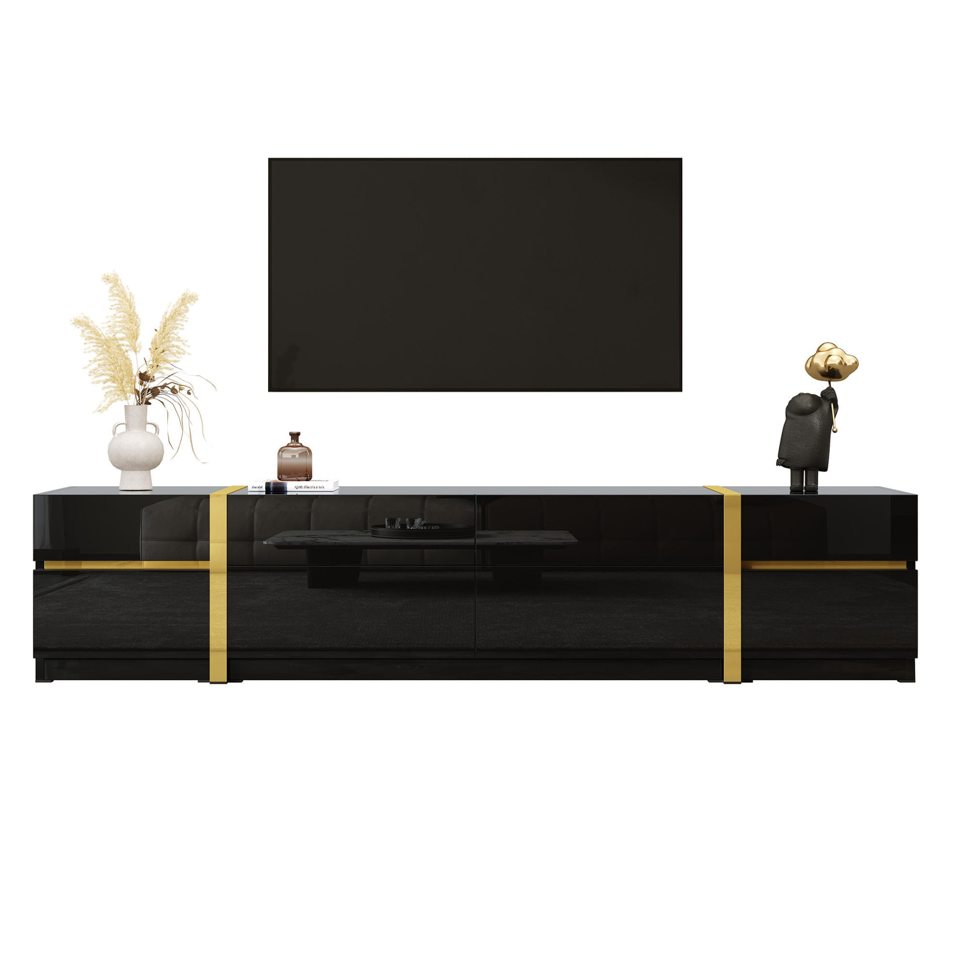TV-SCHRANK 180/40/38 cm schwarz aus MDF mit 4 Schubladen - Schwarz, Holzwerkstoff (180/38/40cm) - OKWISH