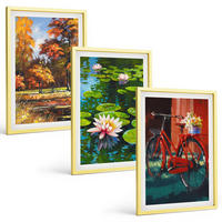 BILDER SET 3er Set - 40x60 cm Goldrahmen - Herbstfarbene Lilienterrasse - Goldfarben, Kunststoff (40/60cm) - TULUP