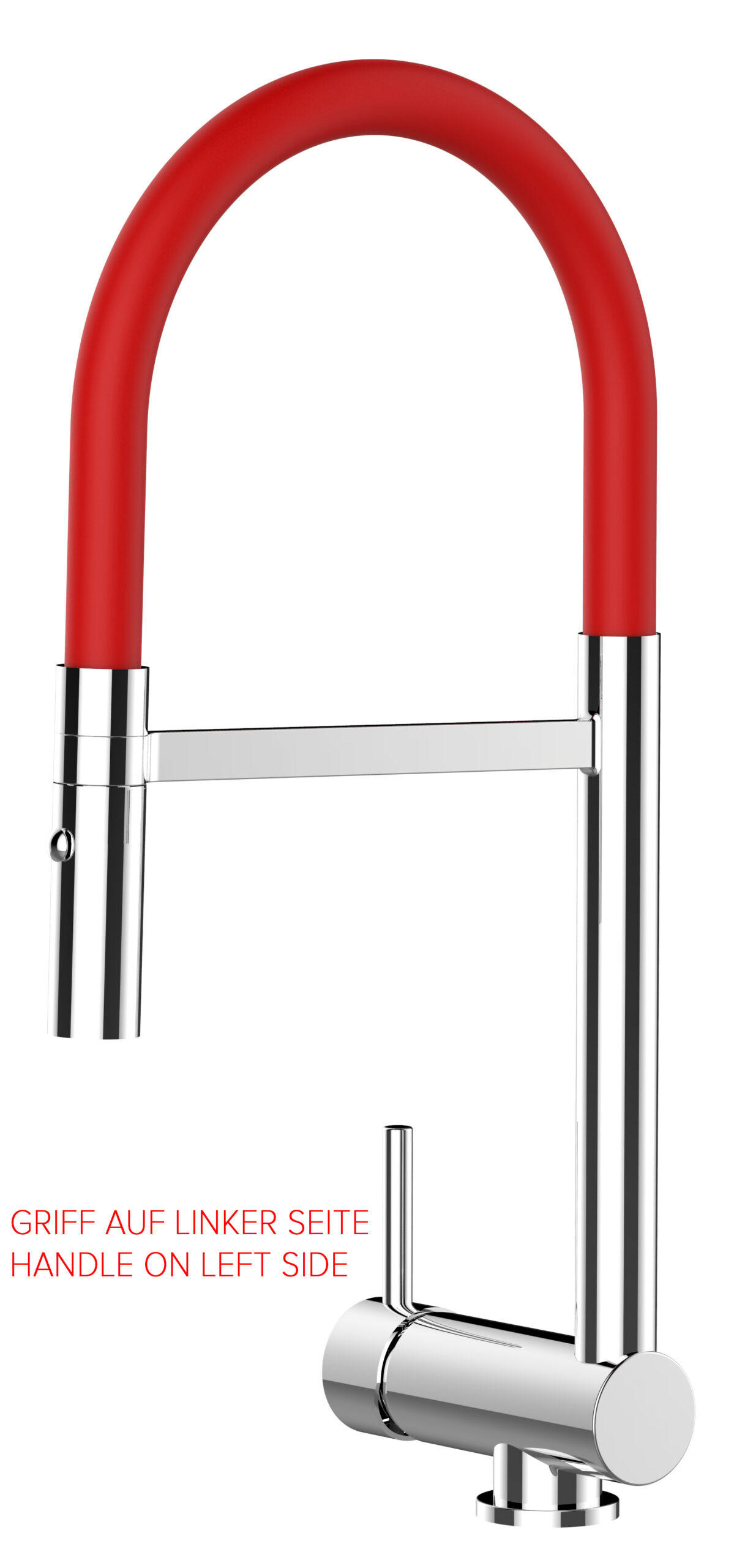 VORFENSTER-KÜCHENARMATUR, Umklappbar 6 CM, Verchromt und Rot, 2-Strahl-Brause, LINKER HEBEL - Rot, Metall (21.3/48.2/21.3cm) - VIZIO