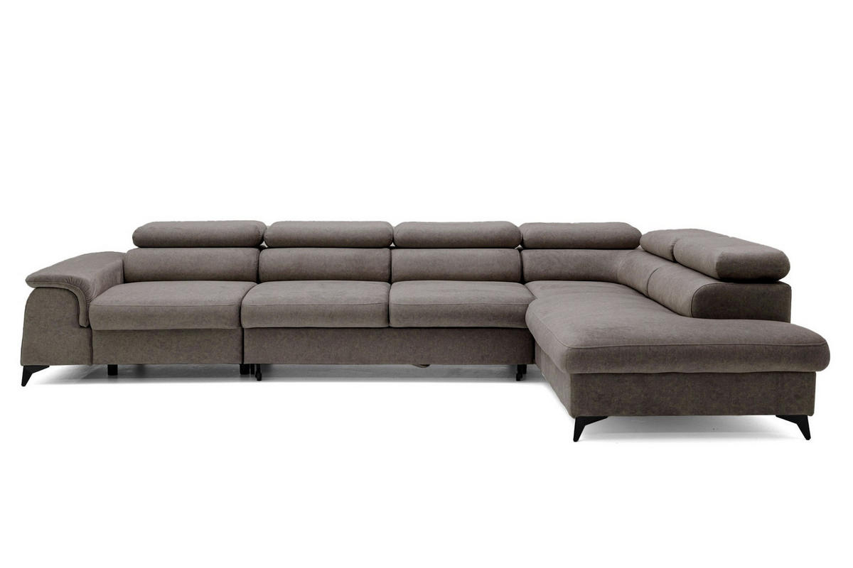 ECKSOFA PLAZA MAXI Rechts mit Schlaffunktion 127x195 Velours Braun - Schwarz/Braun, Holz/Textil (203/350cm) - Muffo