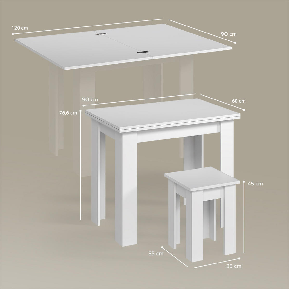 ESSTISCH MIT STUHL Tiberio Weiß 90 x 60 cm - Weiß, Holzwerkstoff (60/90/76.6cm) - Livinity®