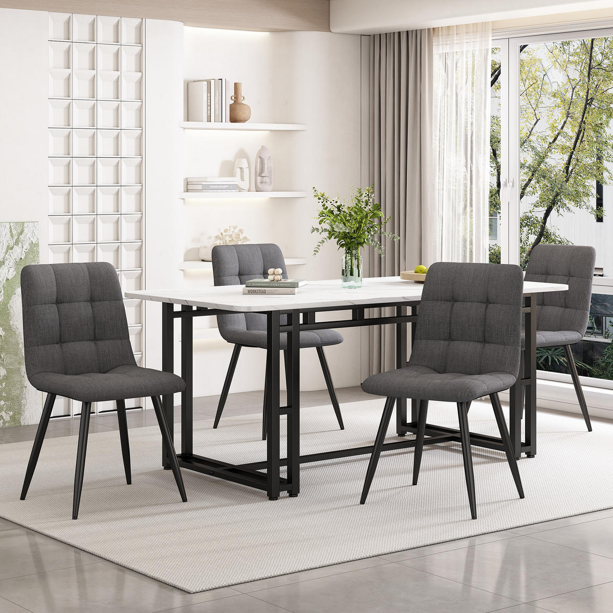 ESSGRUPPE Esstisch 4 Stühle Schwarz Grau 140x80cm - Multicolor, Naturmaterialen (140/74/80cm) - FLIEKS