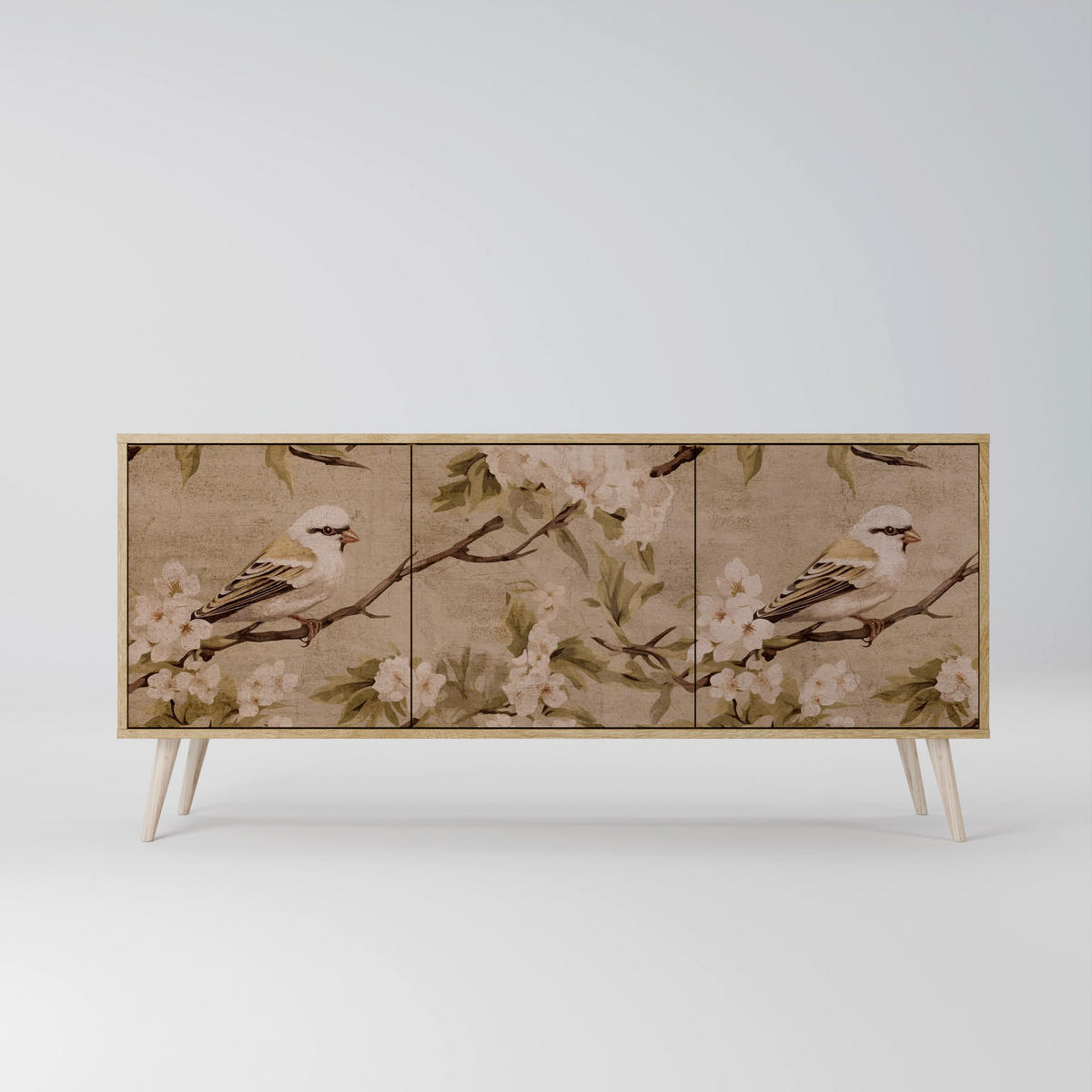 SIDEBOARD PETAL DISTINGUISH, Eicheneffekt, 164,5x42x77,5 cm, 3 Türen - Eichefarben/Buchefarben, Holzwerkstoff/Buchenholz (164.5/77.5/42cm) - SpaceRebels