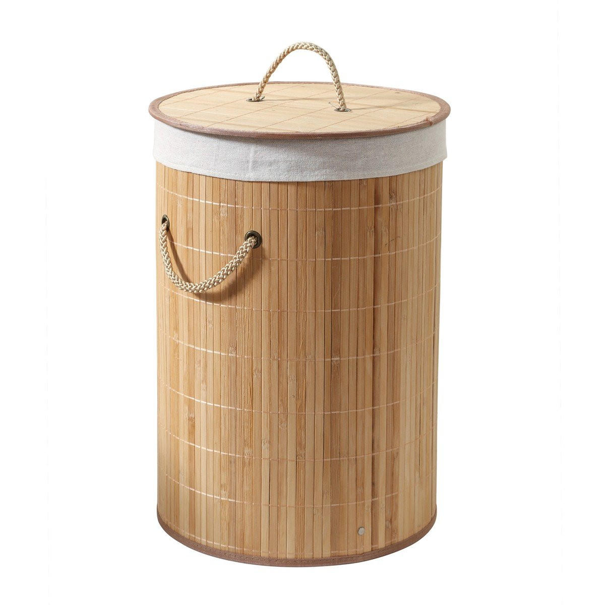 KULATÝ bambusový koš na prádlo, 60 l, výška 50 cm - YSA - jabloňová, dřevo (40/50/40cm) - Calicosy