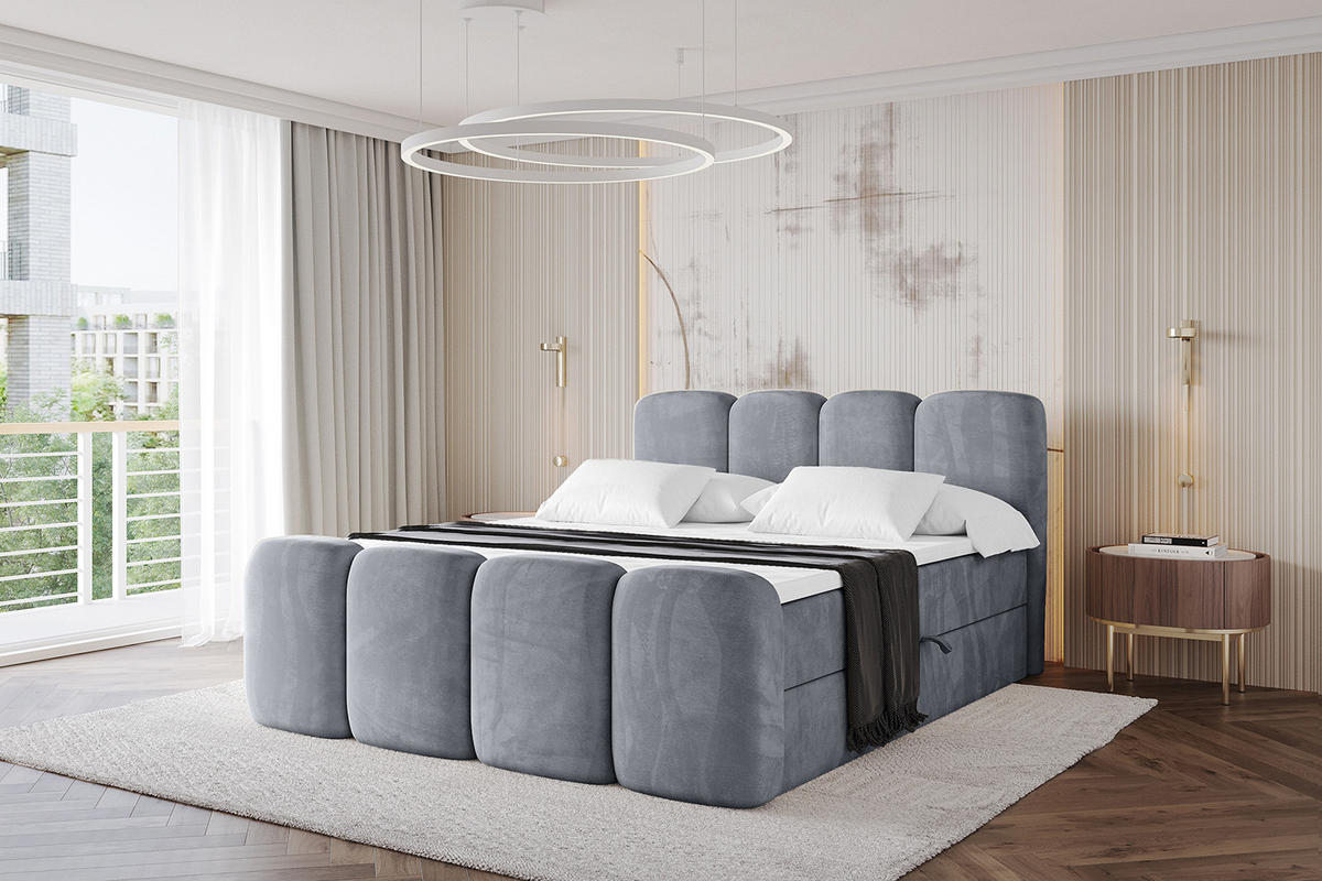 BOXBETT mit Matratze H4 und Lattenrost - NINA-Z - 160x200 cm Casablanca - Grau - Anthrazit, Holzwerkstoff (160/200cm)