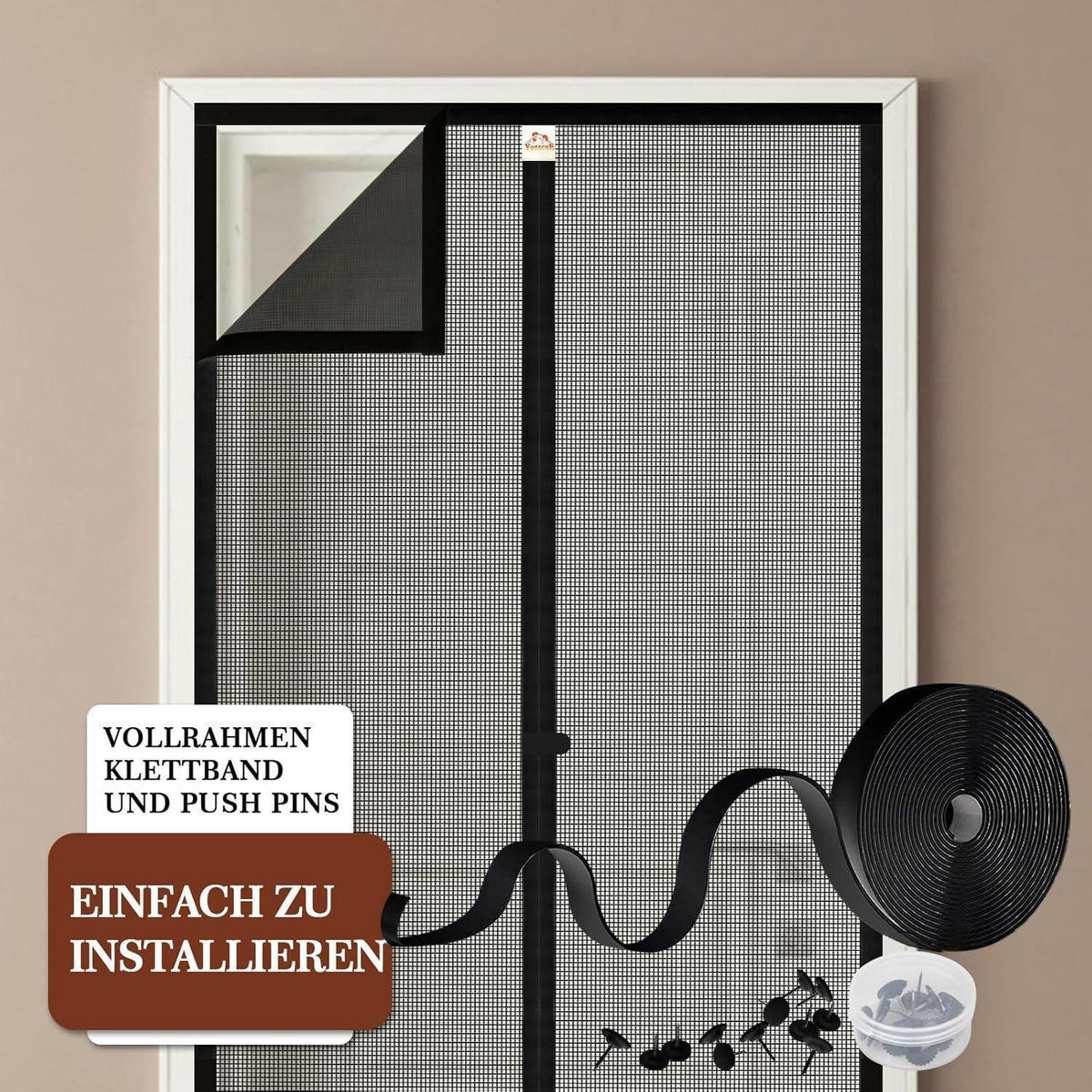 FLIEGENGITTER Balkontür mit Klettverschluss, 90x210cm Insektenschutz ohne Bohren in schwarz - Schwarz, Textil (90/1/210cm)