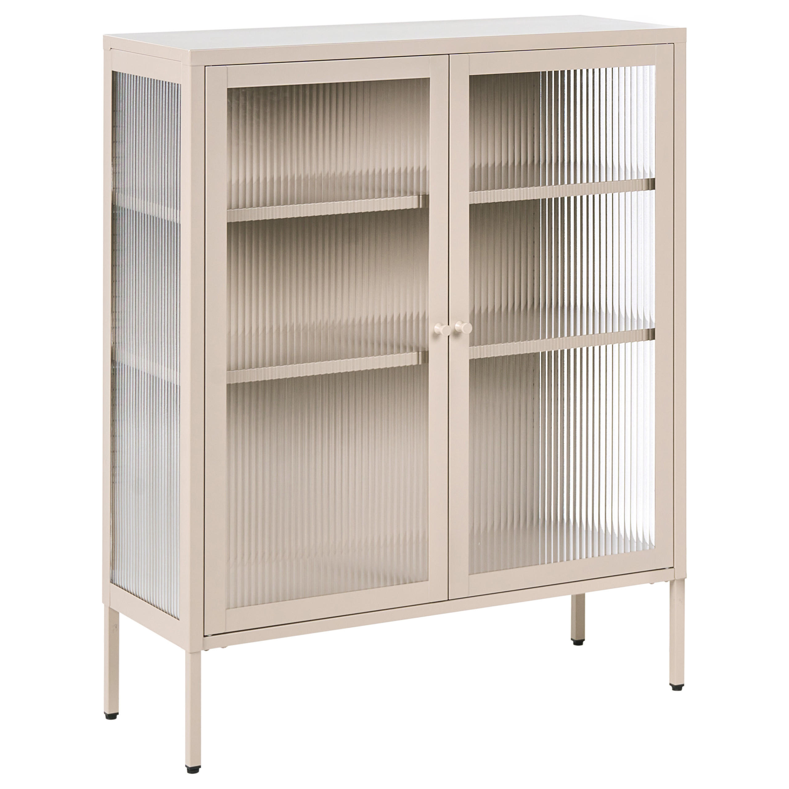SIDEBOARD mit Glastüren Metall 90 cm Beige Lerryn - Beige, Metall (90/111/35cm) - Beliani