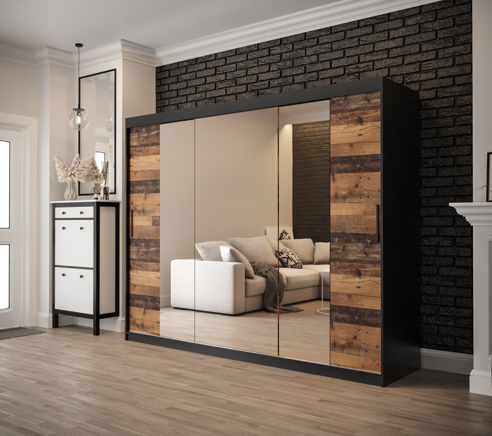 SCHWEBETÜRENSCHRANK 200/250/62 3-türig - Eichefarben/Schwarz, Holz/Kunststoff (250/200/62cm) - MÖBEL KRYSPOL