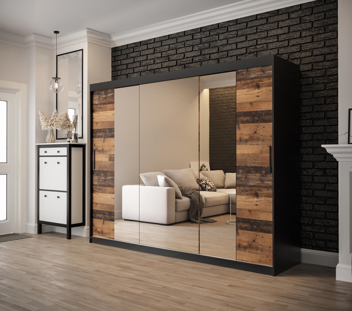 SCHWEBETÜRENSCHRANK 200/250/62 3-türig - Eichefarben/Schwarz, Holz/Kunststoff (250/200/62cm) - MÖBEL KRYSPOL