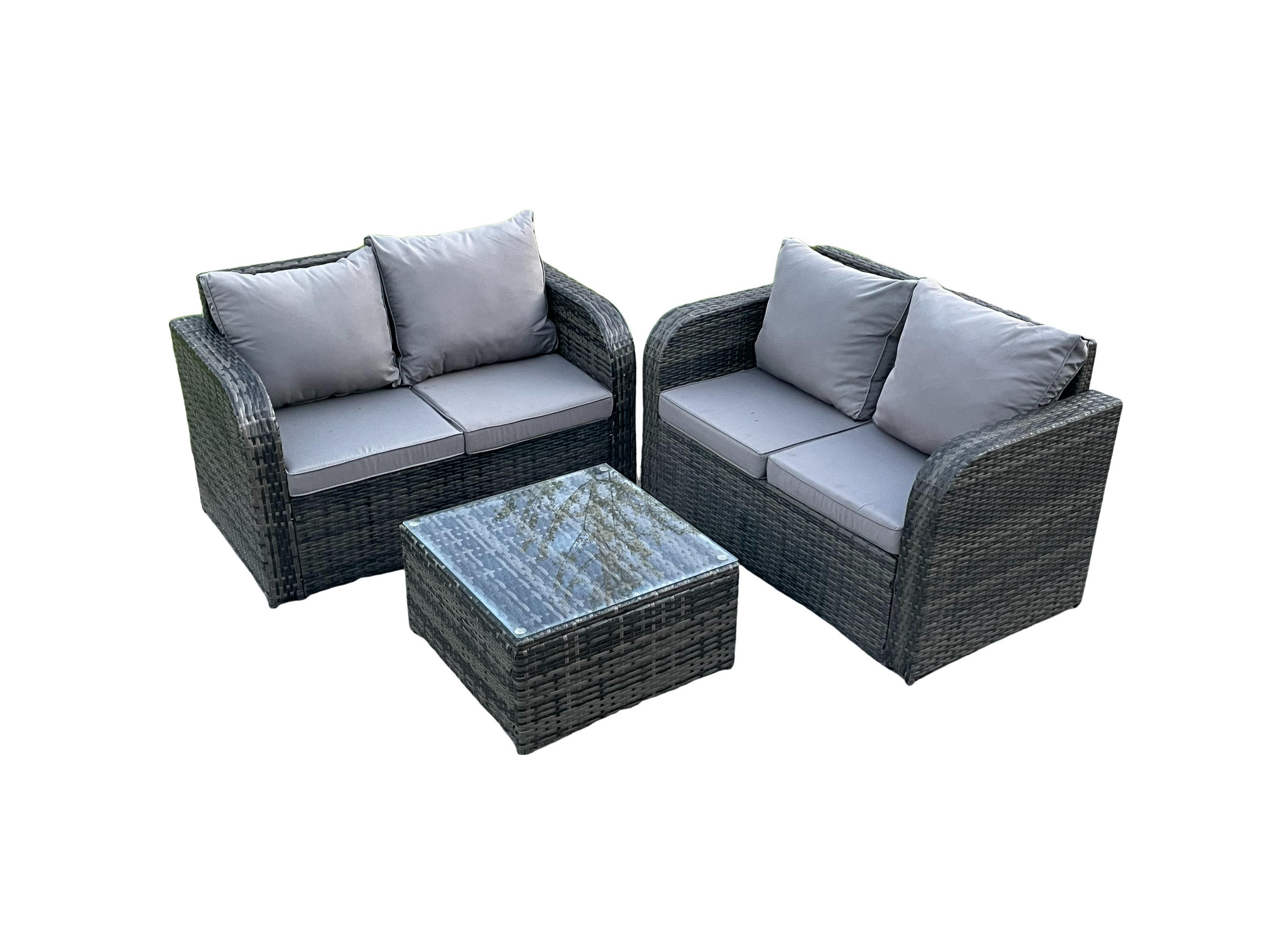 GARTENMÖBELGARNITUR Polyrattan Dunkelgrau 4-Sitzer - Dunkelgrau, Metall - Fimous