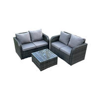 GARTENMÖBELGARNITUR Polyrattan Dunkelgrau 4-Sitzer - Dunkelgrau, Metall - Fimous