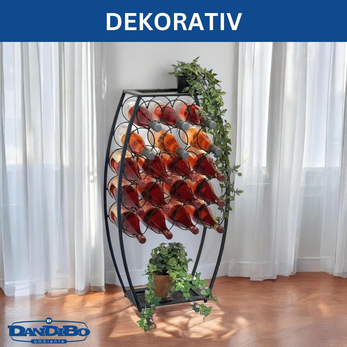 WEINREGAL Metall Schwarz Stehend 83 cm Weinfass - Schwarz, Metall (46/83/20cm) - DanDiBo