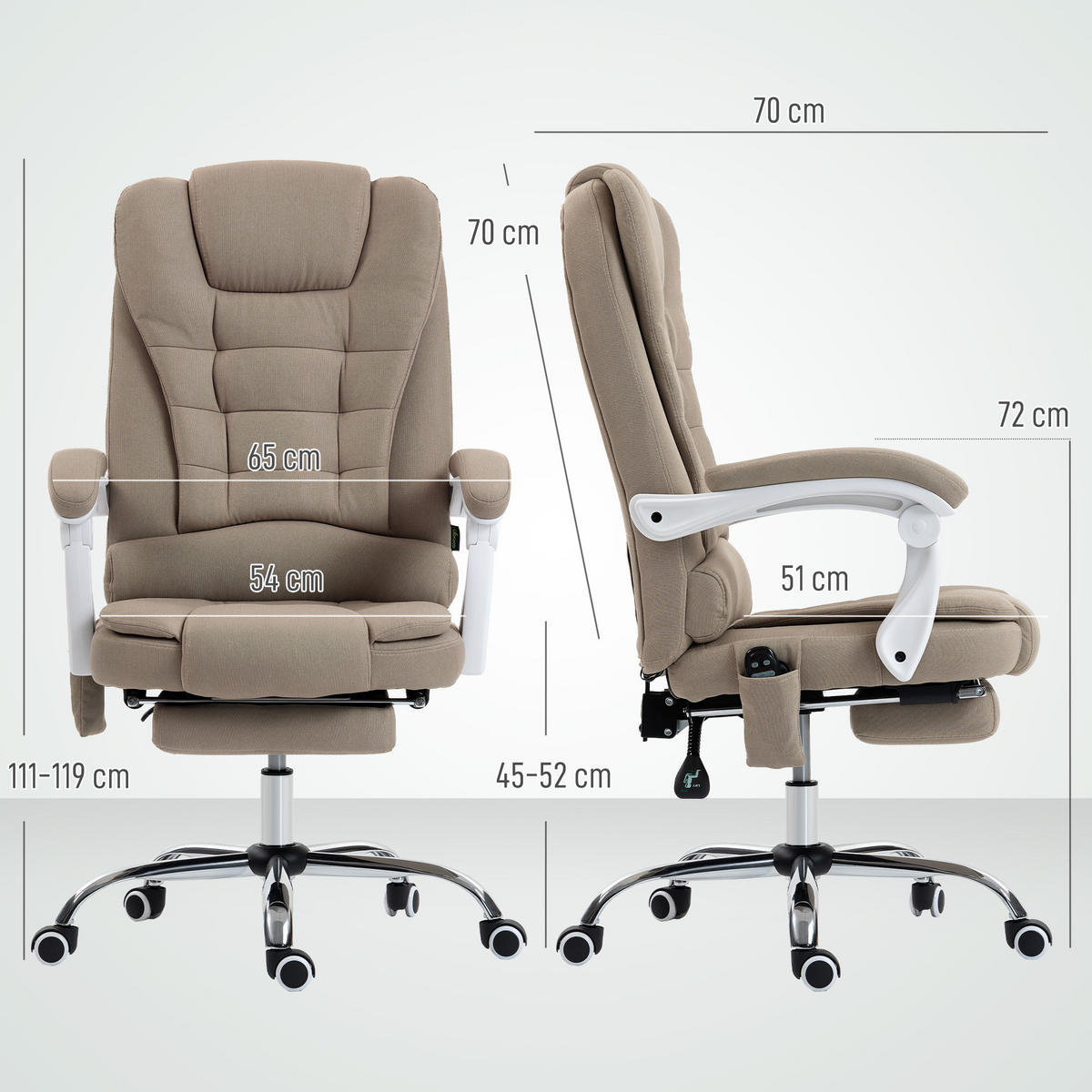 CHEFSESSEL DE-11835 Massage & Heizung Beige - Beige, Textil (70/119/65cm) - ComfortXL