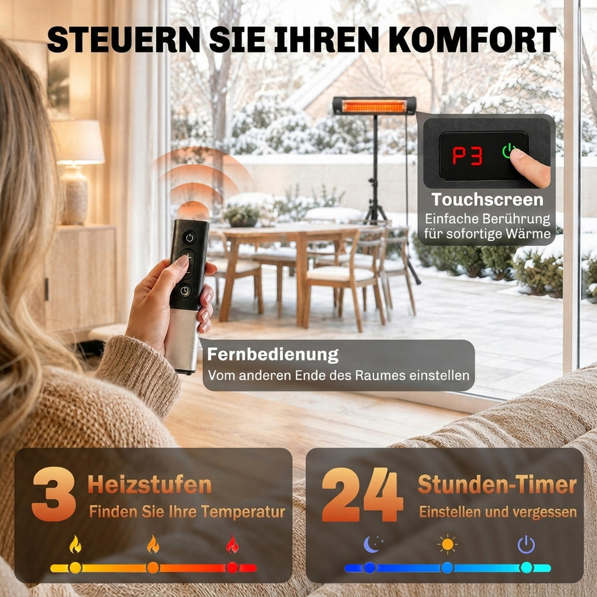 INFRAROT-HEIZSTRAHLER Aluminium Karbonfaser Schwarz - Schwarz, Metall (81/180/87cm) - Outsunny