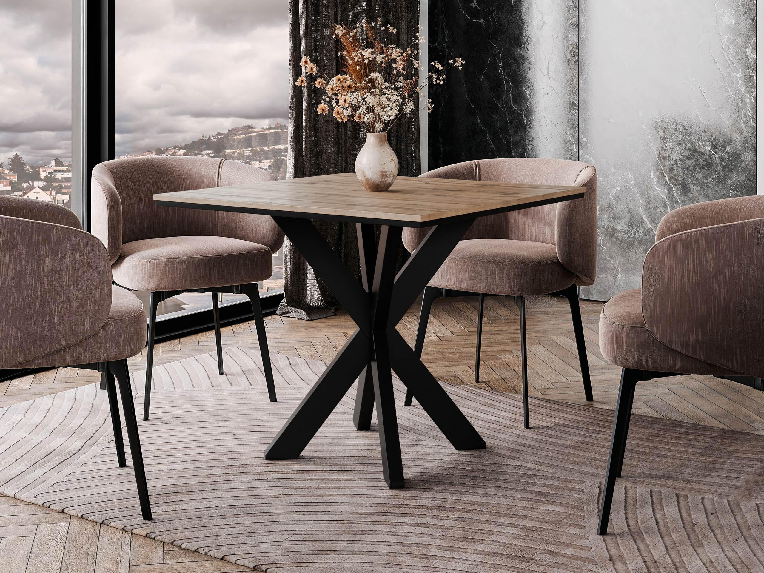 ESSTISCH Paro - Eiche Wotan/Schwarz, Holzwerkstoff/Metall (90/90/74cm) - MIRJAN24