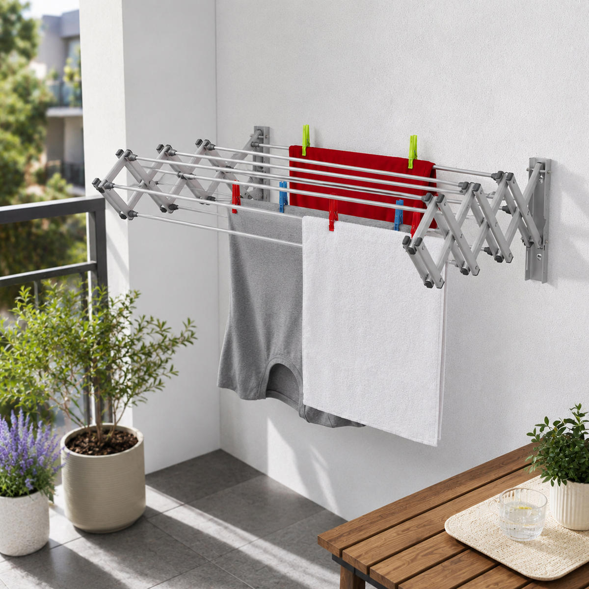 VÄGGTORKSTÄLLNING silver utdragbar aluminium 8 m - Silverfärgad, Metall (95/27/60cm) - Relaxdays
