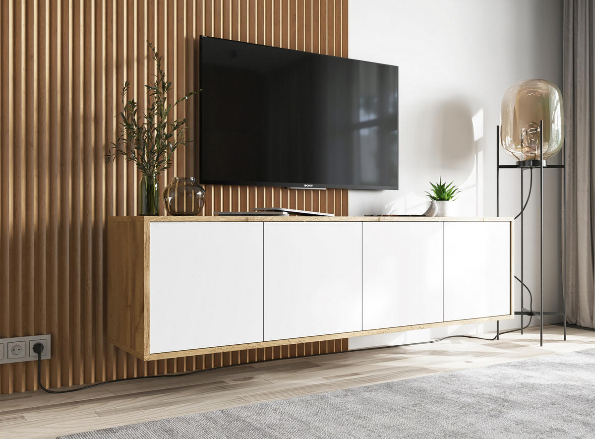 TV-SCHRANK Apollo2 Eiche wotan Weiß Matt 150 cm - Weiß, Holzwerkstoff (150/39/35cm) - Meble Lindner