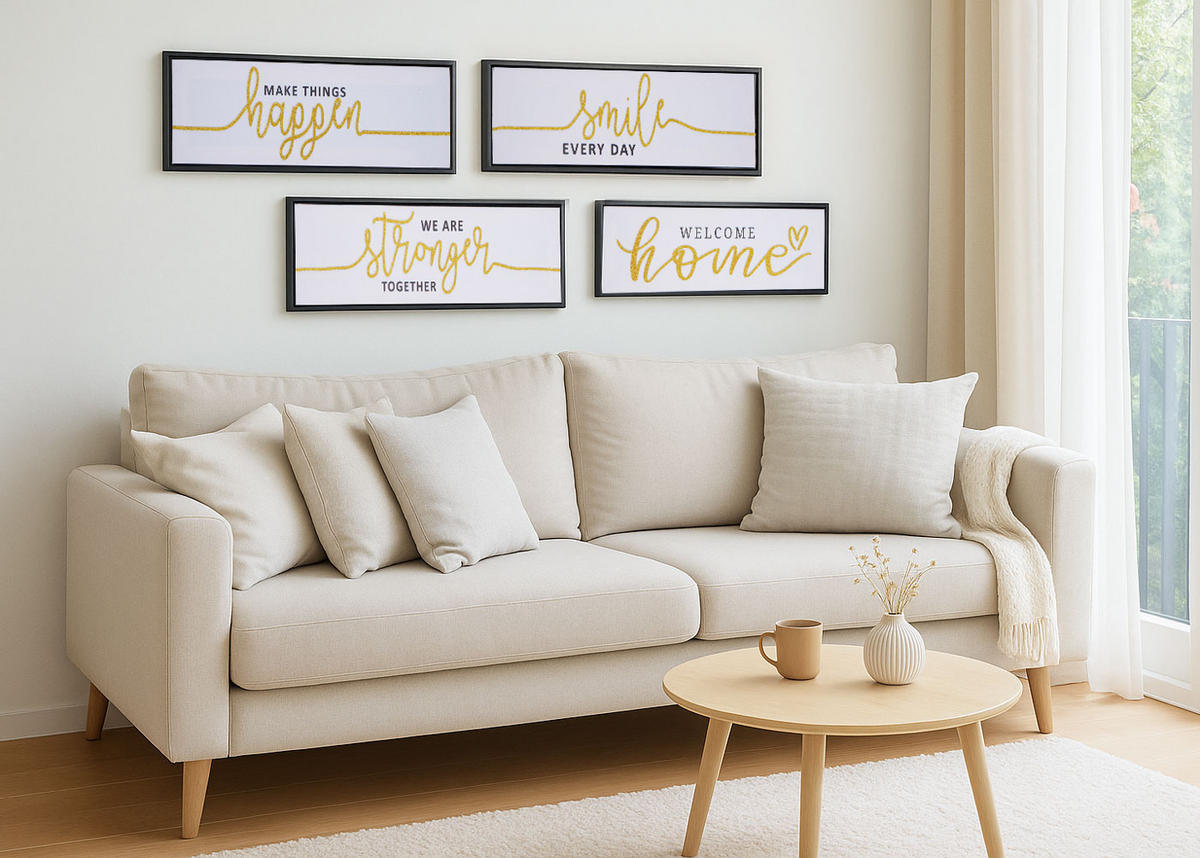 SESTAVA ZIDNIH SLIK Črna, komplet 4 kosov - črna, les (45/15cm) - MCW