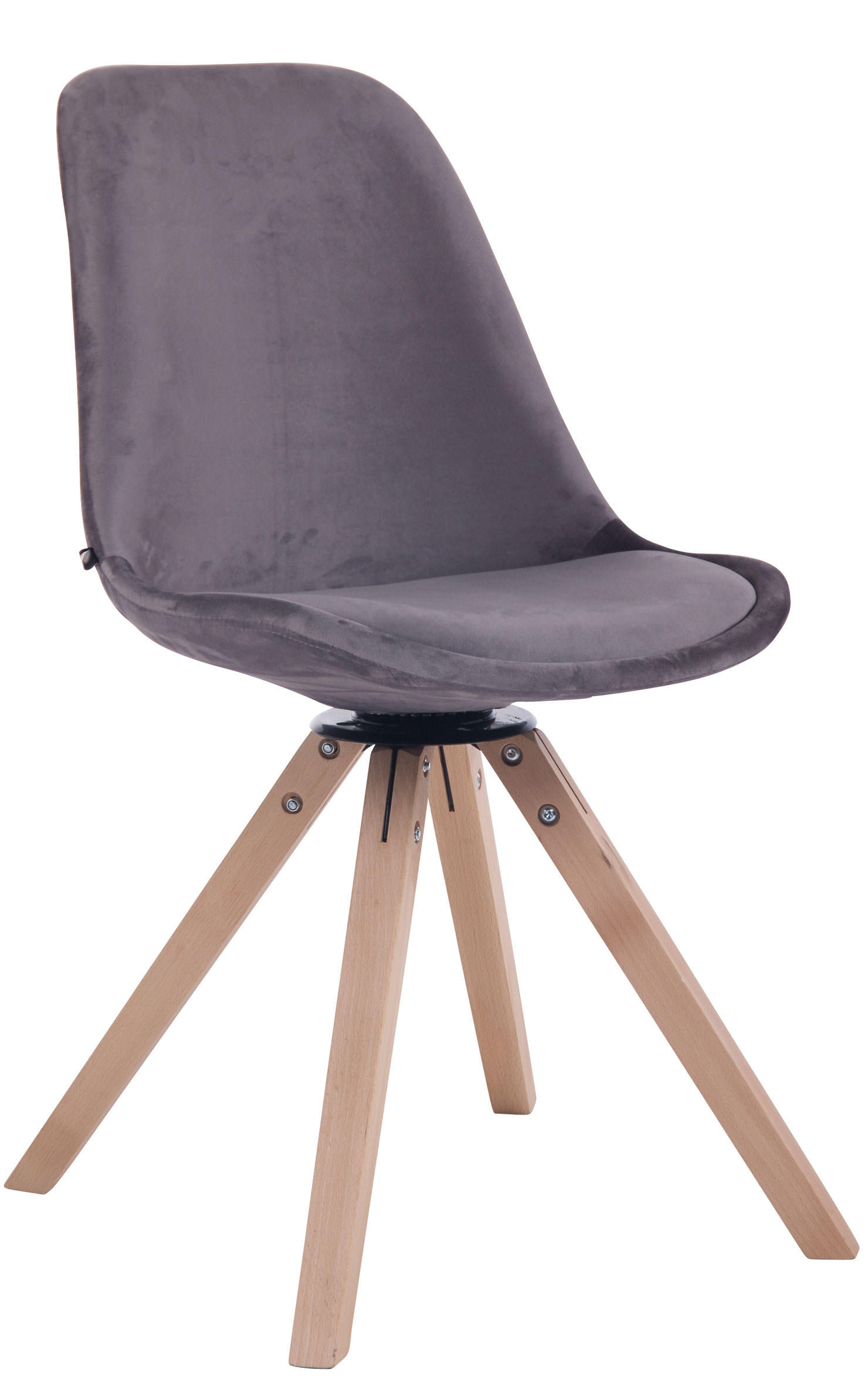 STUHL Samt dunkelgrau - Eukalyptusholzfarben/Dunkelgrau, Holz/Textil (48/84/56cm) - CLP