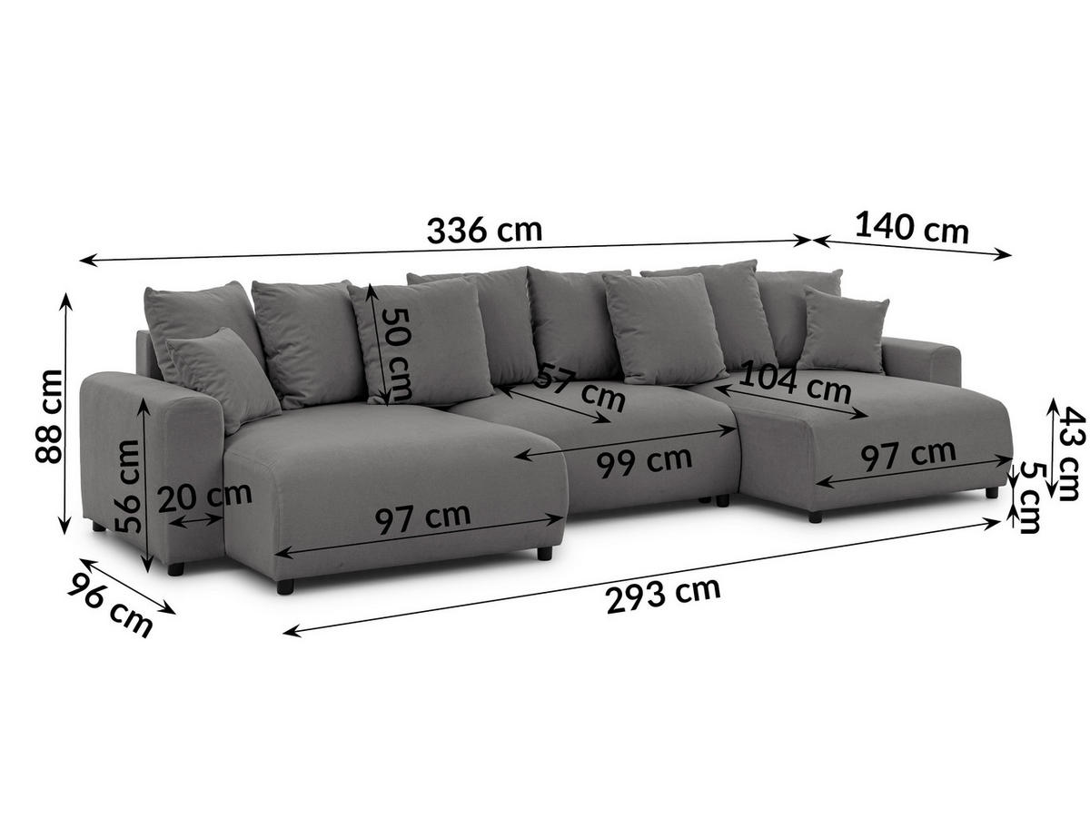 WOHNLANDSCHAFT Calma mit Schlaffunktion und Bettkasten im Bumpy-Design aus weichem Taupe Webstoff - Taupe/Schwarz, Holz/Textil (336/88/140cm) - S-Style