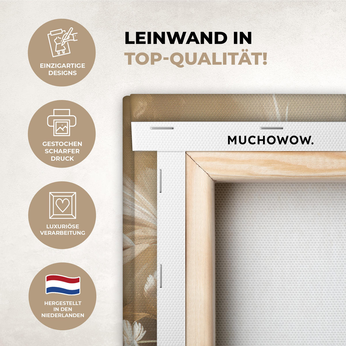 LEINWANDBILD Blumen - Vase - Stilleben - Beige Deko Wohnzimmer 20x20 cm - Creme, Textil (20/20cm) - MuchoWow