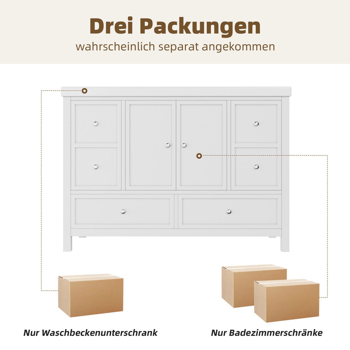 WASCHTISCHKOMBI 120/50/86.5 cm Weiß mit 4 Schubladen, ohne Wasserhahn - Edelstahlfarben/Weiß, Holz/Holzwerkstoff (50/86.5/120cm) - Oxeza