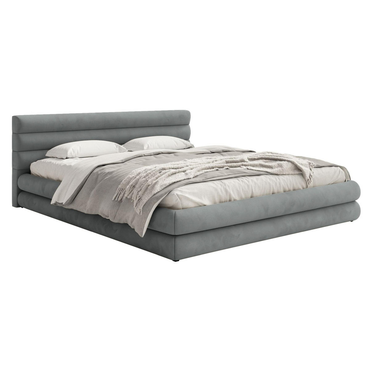 POLSTERBETT Alegre Grau Samt 180x200 cm - Schwarz/Grau, Holz/Textil (180/200cm) - Selsey