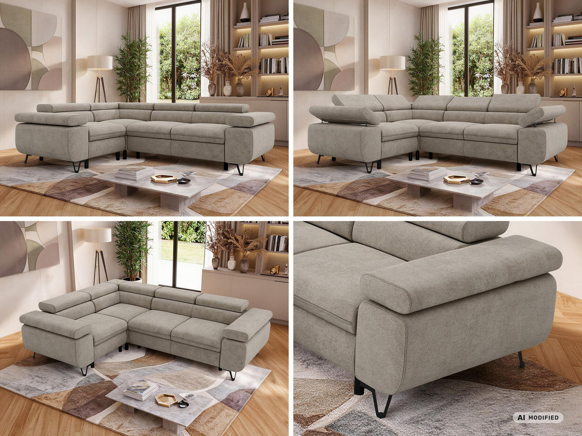 ECKSOFA ORSO L Greige Stukture - Links Seite - Greige/Schwarz, Textil/Metall (197/268cm) - MKS