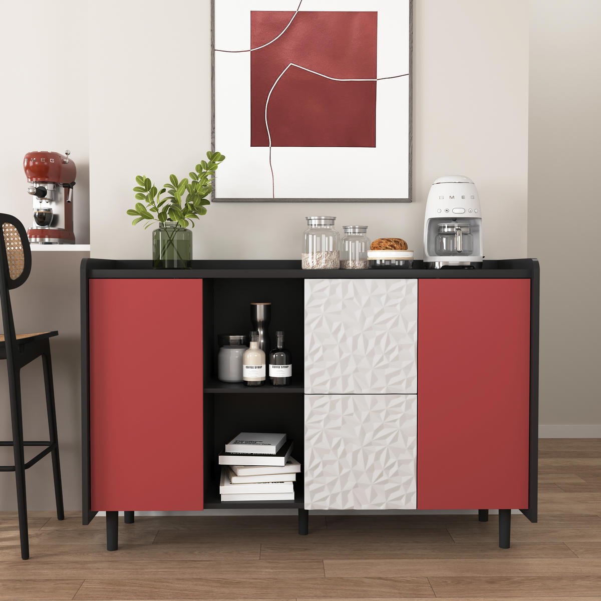 SIDEBOARD Modernes Design Mehrfarbig 120/40/80 cm - Rot/Schwarz, Holzwerkstoff (40/80/120cm) - Urban Meuble
