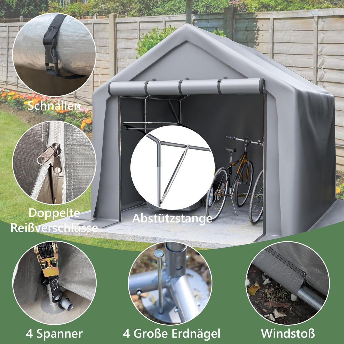 KLEINGARAGE aus verzinktem Stahlrohr 244x241x217 cm in Dunkelgrau mit Rolltor - Dunkelgrau, Metall (241/217/244cm) - Modfu