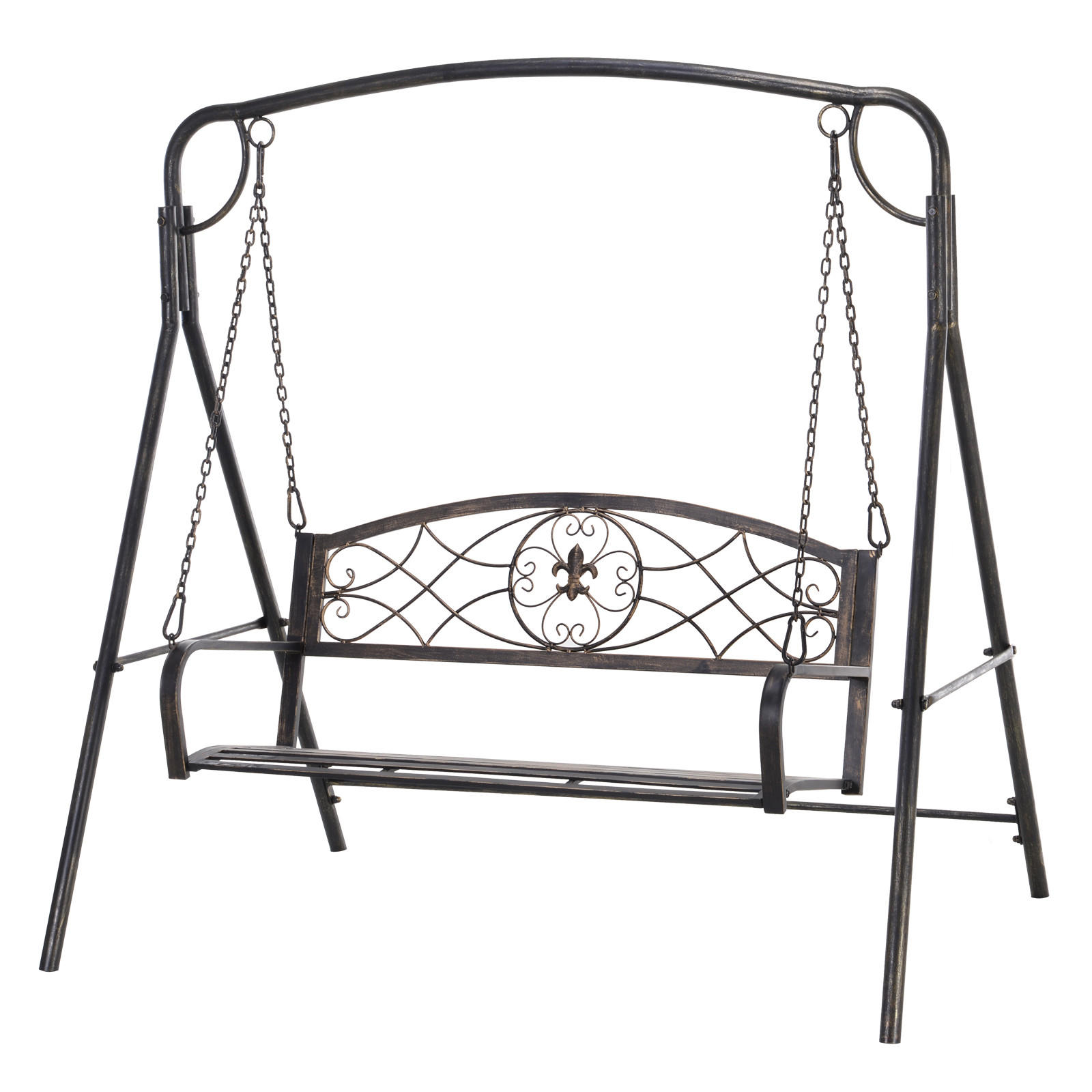 GARTENSCHAUKEL für 2 Personen, Metall, Schwarz mit Goldtönen, 167 x 123 x 175 cm - Schwarz, Metall (123/175/167cm) - Outsunny