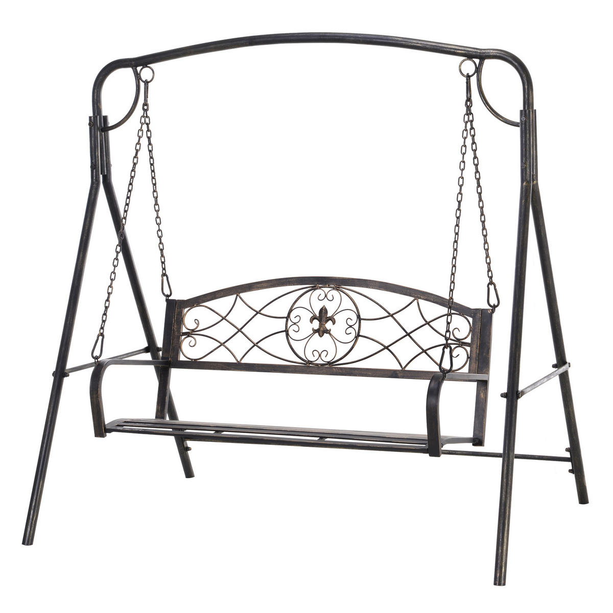 GARTENSCHAUKELBANK DE-07000 2-Sitzer, Vintage Design Messing-Optik - Schwarz, Metall (167/175/123cm) - ComfortXL