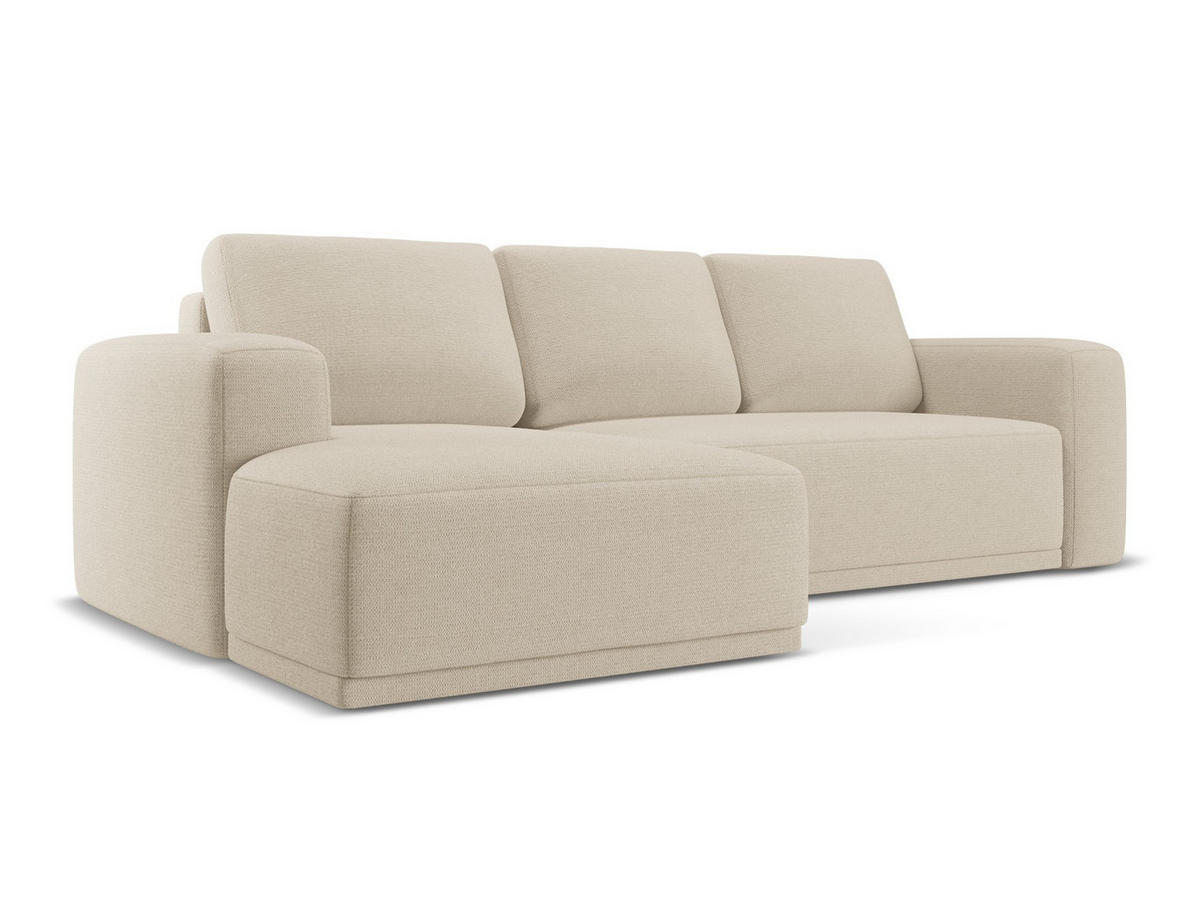 ECKSOFA mit Schlaffunktion Chenille Stoff Beige - Beige/Schwarz, Kunststoff/Textil (160/258cm) - Makamii