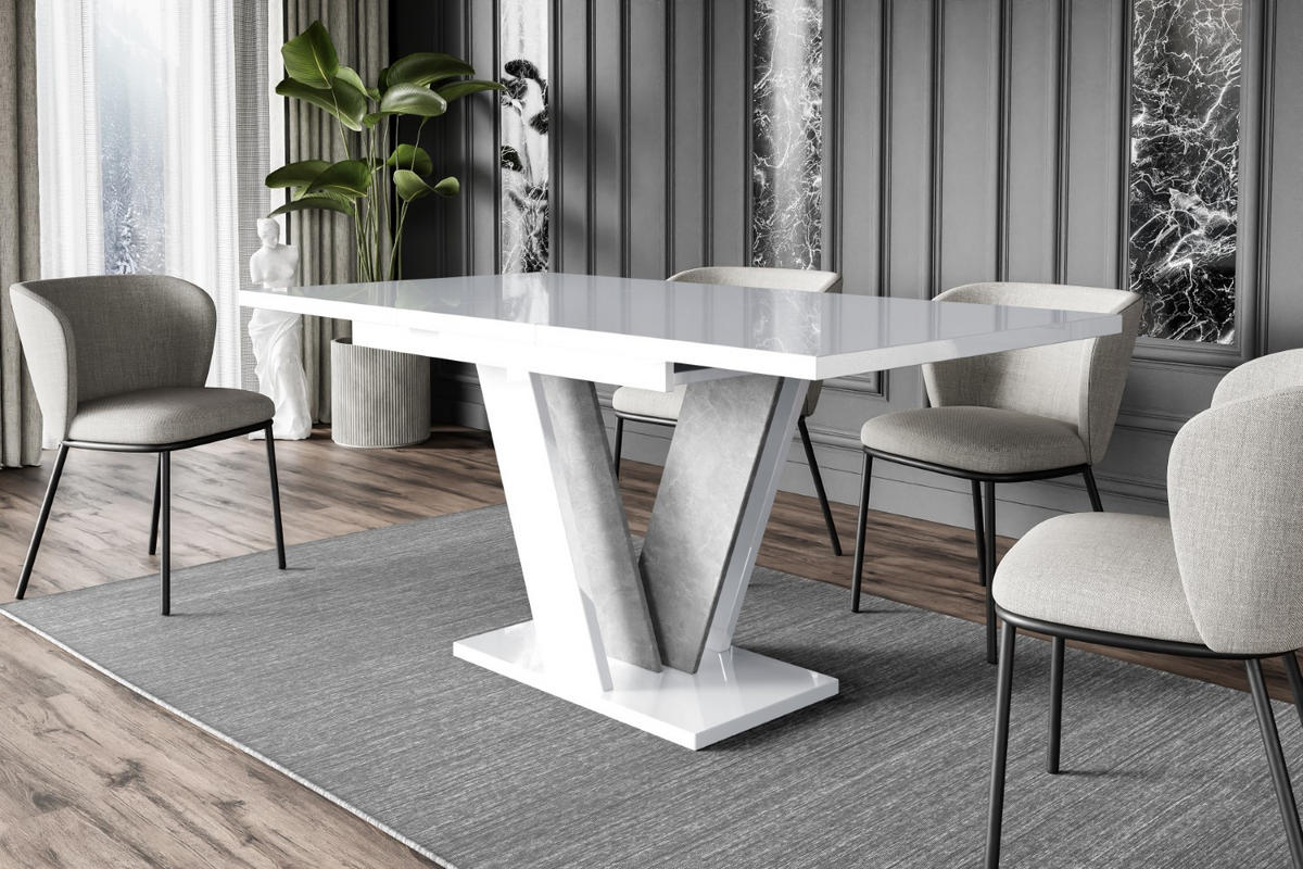 ESSTISCH ausziehbar 120 -160x90x75 cm - Hochglanz Weiß/Betonoptik - INEY - Weiß Hochglanz, Holzwerkstoff (120/90/75cm) - ALTDECOR