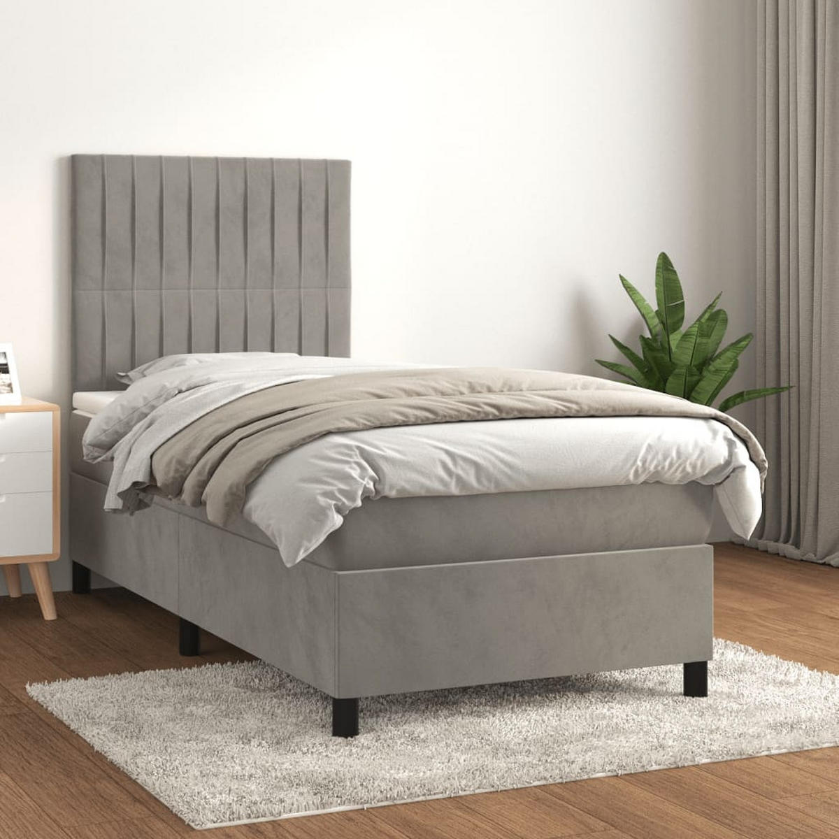 BOXSPRINGBETT Mit Matratze Hellgrau 100/200 Cm Samt - Grau, Textil (100/200cm) - vidaXL