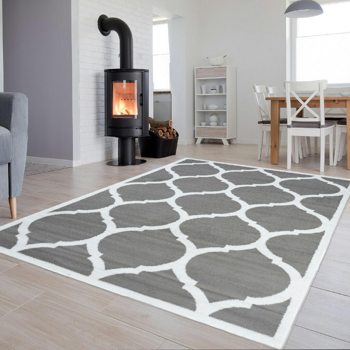 TEPPICH LUXURY Grau Marokkanisch Gitter 250/350 cm - Grau, Textil (250/350cm) - Tapiso