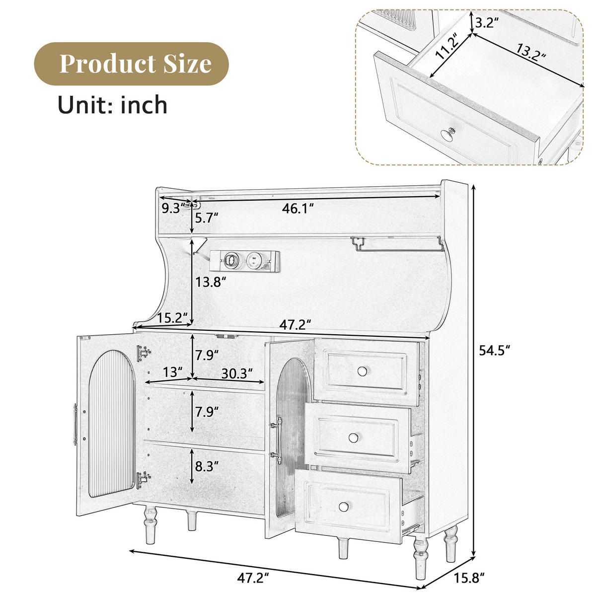VISOKI element od MDF-a, 120/40/138,5 cm bijeli, s ladicama i stanicom za punjenje - bijela, drvni materijal (120/138.5/40cm) - BEAOK