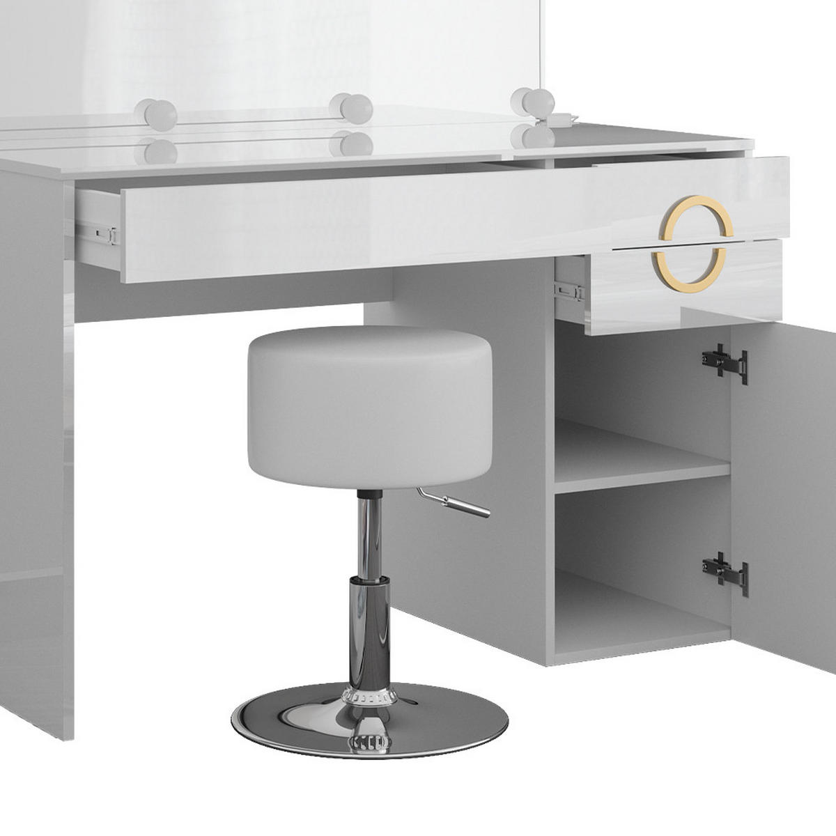 SCHMINKTISCH Adela Weiß 115 cm mit LED Beleuchtung und Hocker - Weiß, Holzwerkstoff (115/76.4/55cm) - Vicco