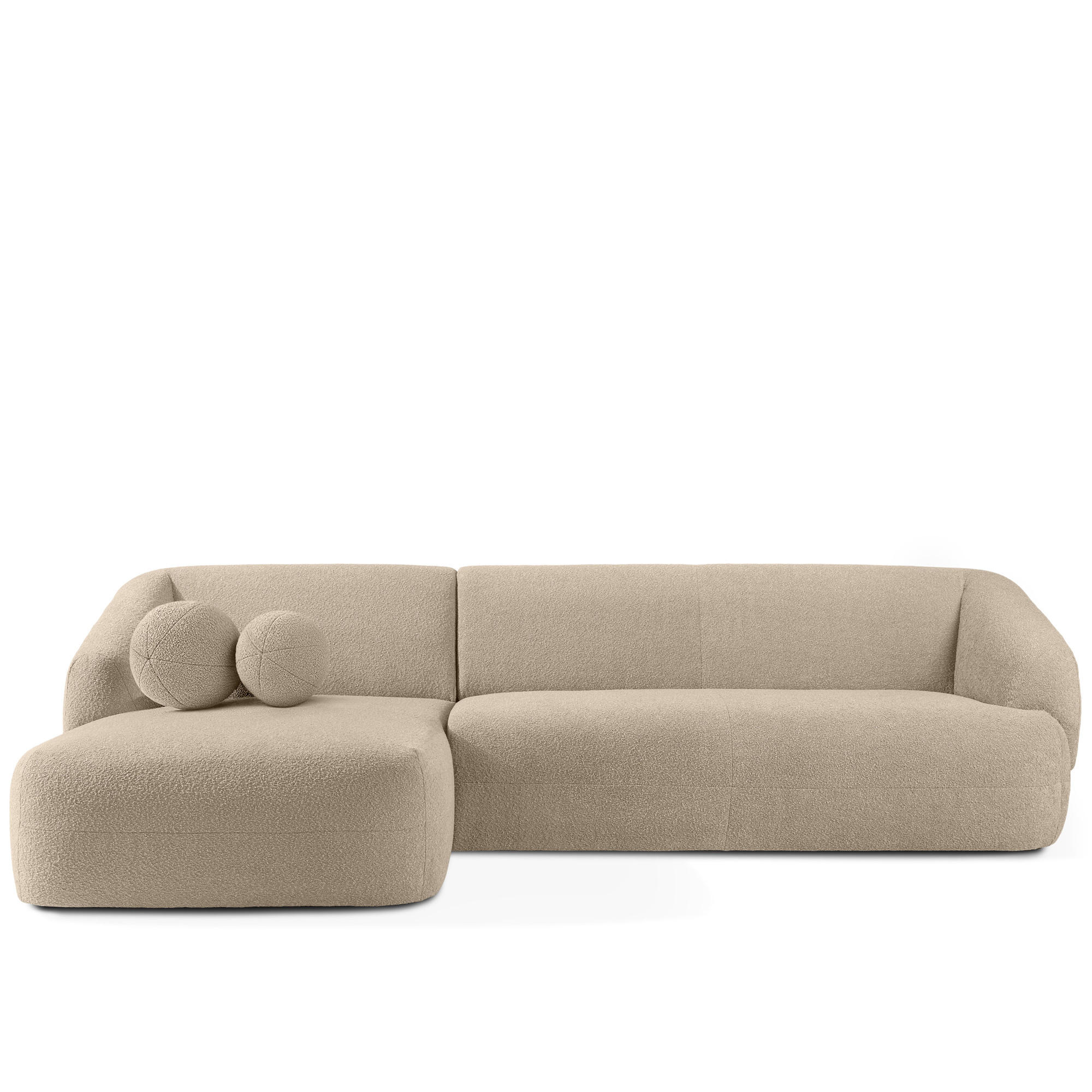 ECKSOFA LINKS VIRA, Hellbeige, Bouclé - Hellbraun/Schwarz, Holz/Holzwerkstoff (300/160cm) - KONSIMO®