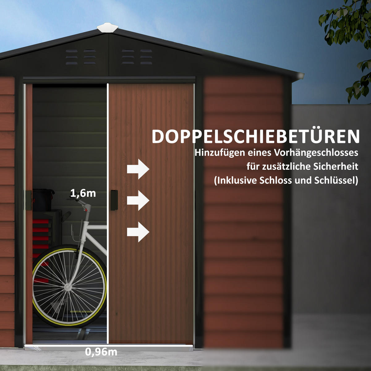GERÄTEHAUS 4,4 m², aus Verzinkter Stahl, wetterfest, für Garten, Teak - Braun, Metall (206/198/240cm) - Outsunny