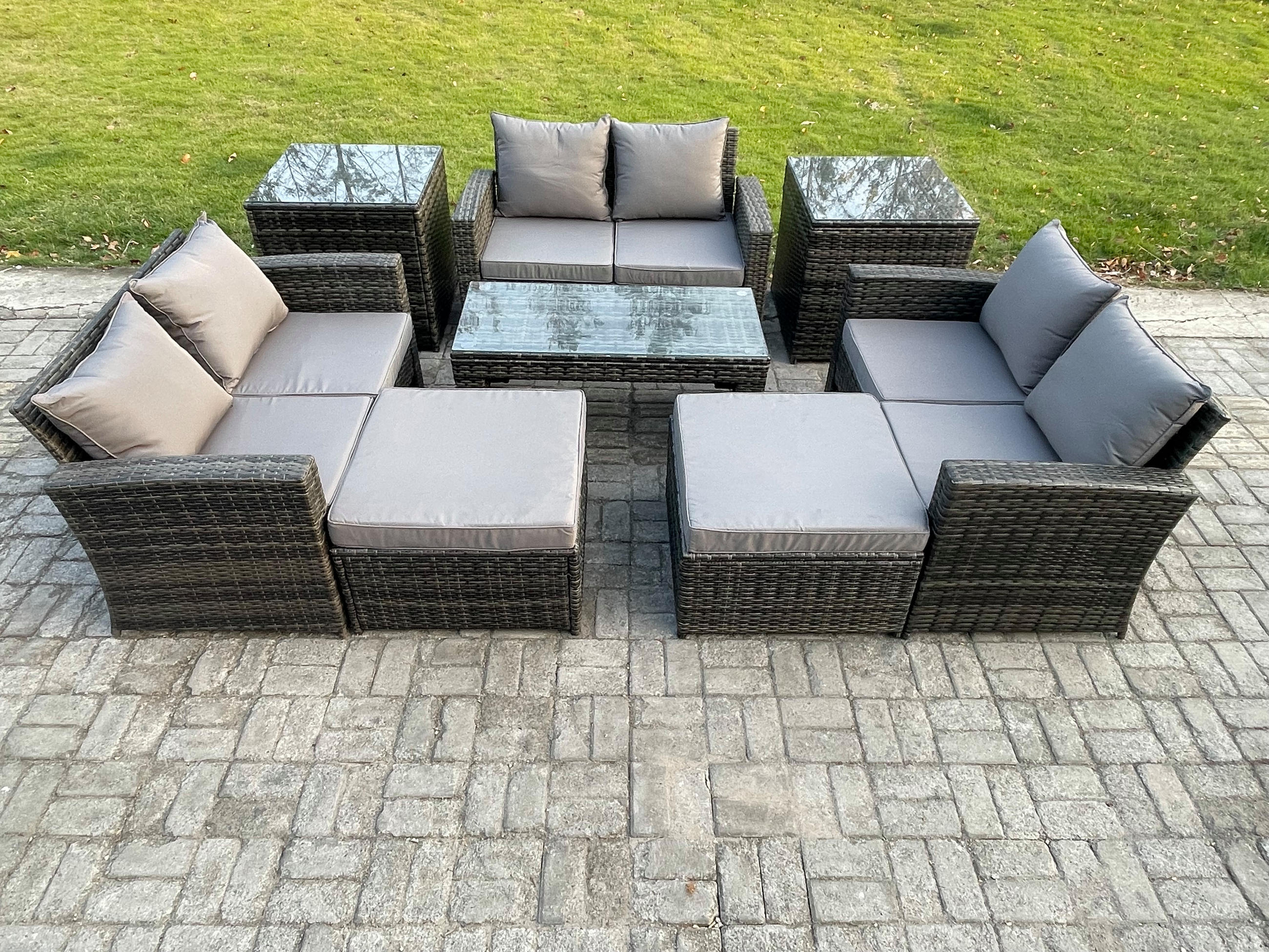 GARTENSOFA Hohe Rückenlehne Polyrattan Dunkelgrau 8-Sitzer - Dunkelgrau, Metall - Fimous