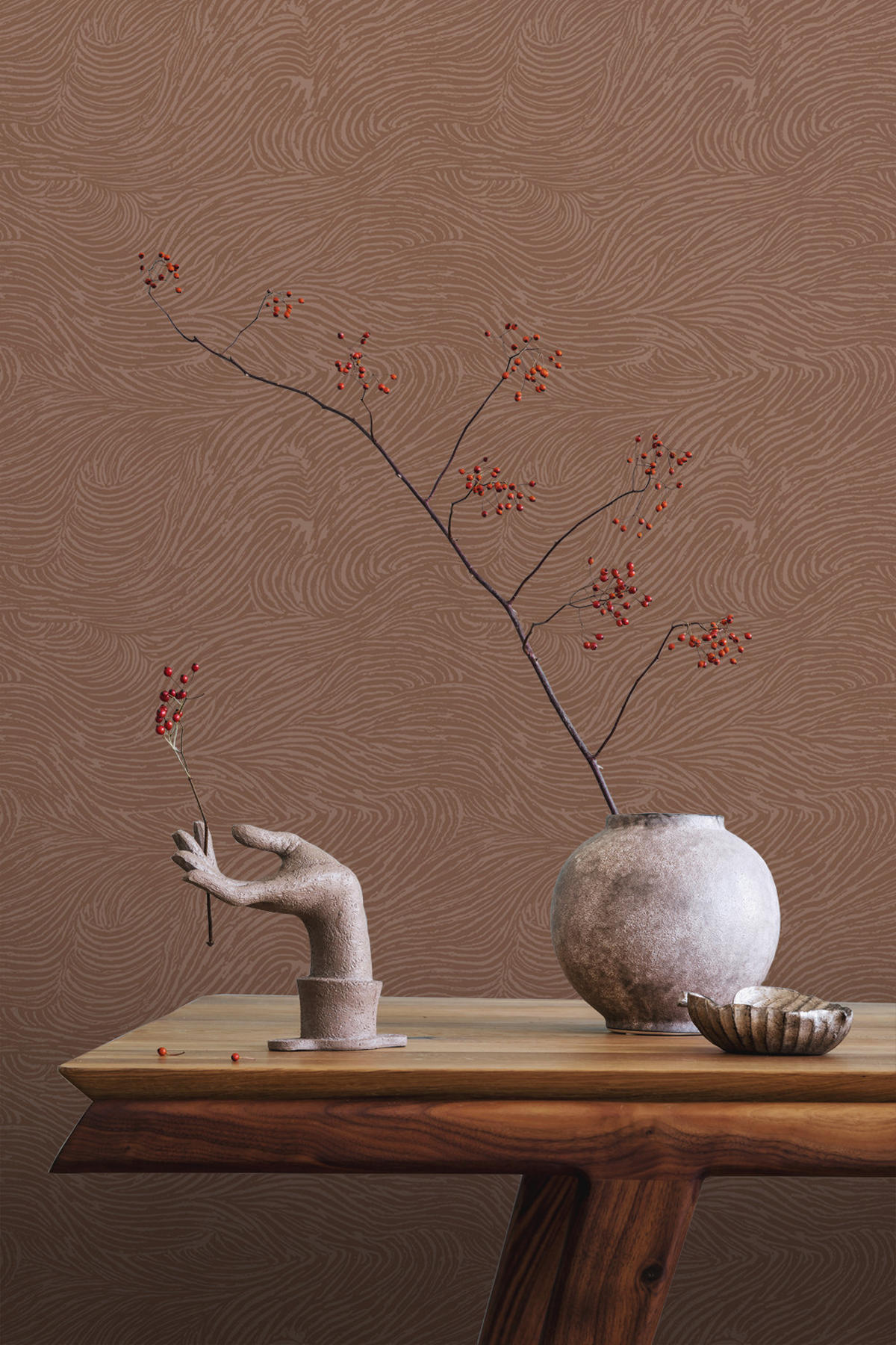 TAPETE 3d Wellenförmige Linien 50 x 900 cm - Terracotta, Papier (50/900cm) - ESTAhome