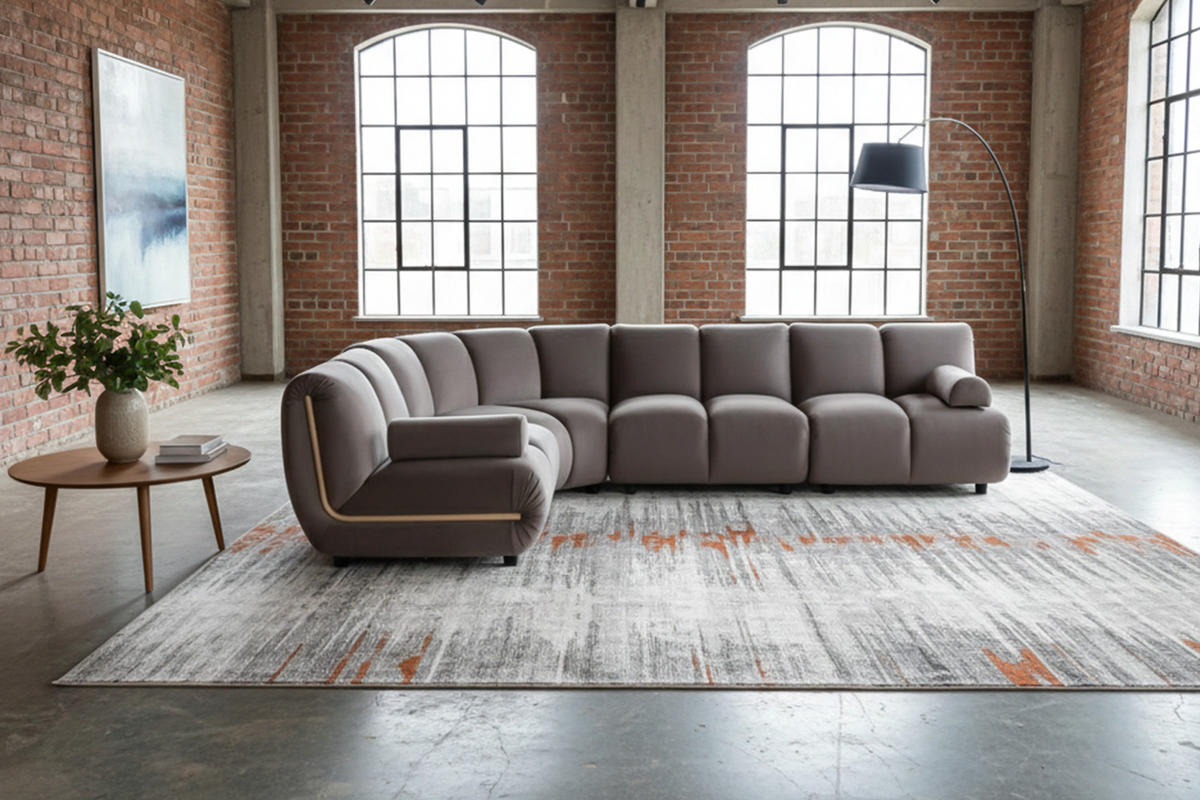 MODULSOFA LAYLA Taupe Velvet - Taupe/Schwarz, Buchenholz/Textil (305/213cm) - KAWOLA