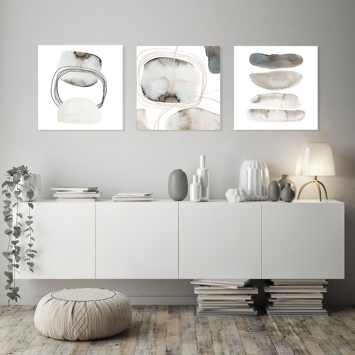 GLASBILD 50x50 cm abstrakt Aquarell - Beige/Weiß, Glas (50/50cm) - artissimo