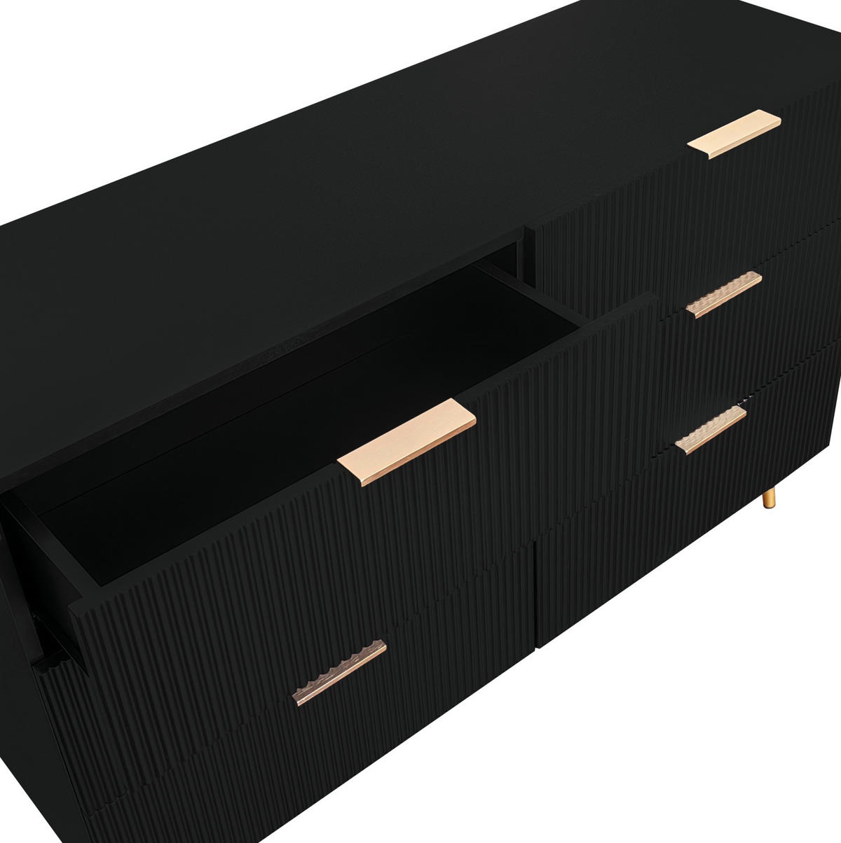 SIDEBOARD 120/40/77 cm in Schwarz mit 6 Schubladen und goldfarbenen Details - Schwarz, Holzwerkstoff (120/40/77cm) - Flora Grace